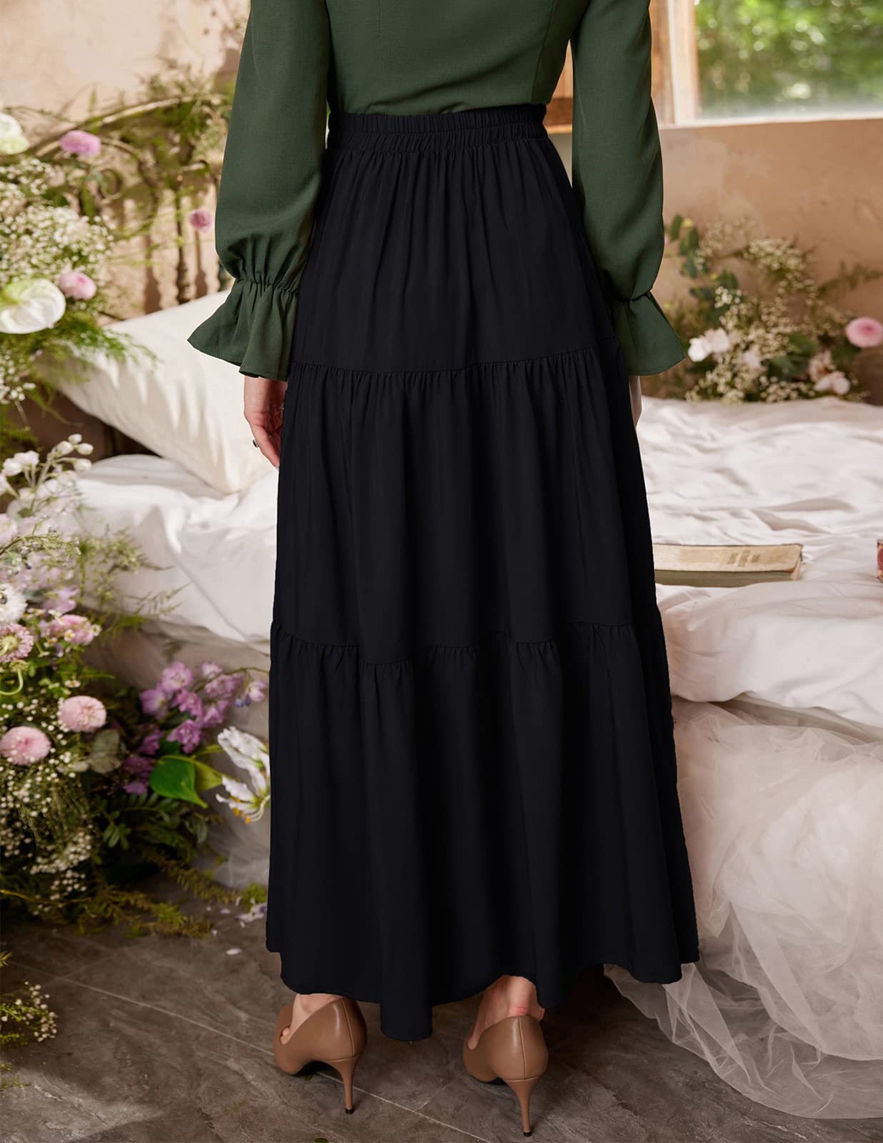 Women's Ankle Length Maxi Skirt with Pockets