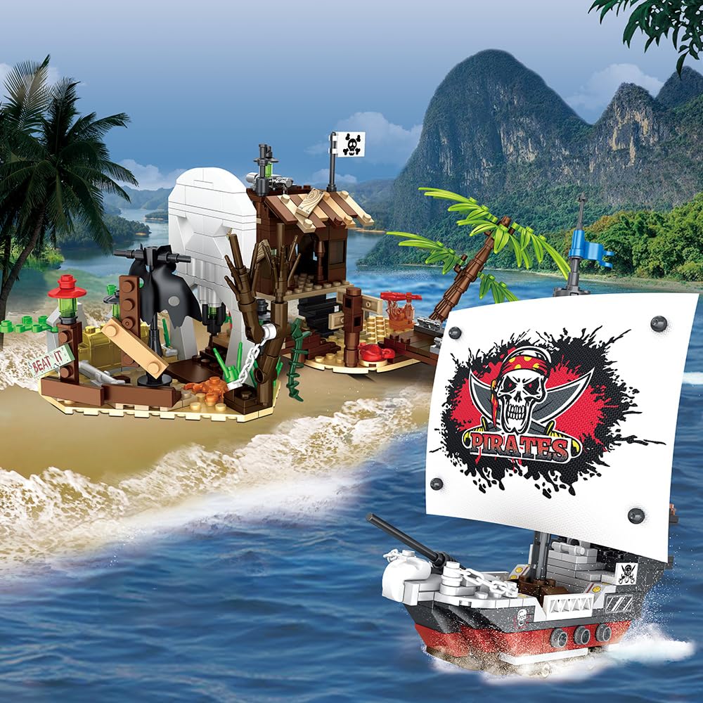 Mesiondy Pirate Ship Adventure Ocean Building Block Set, MOC Building Block for Boys Aged 6 and Over 578pcs