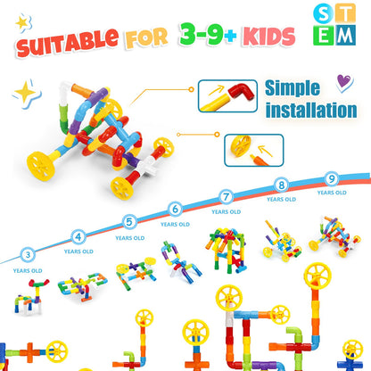 STEM Building Toy for Toddlers 106Pieces Tube Pipe Toy,Educational Preschool Game for 3+ Years,Learning Building Blocks Play with Storage Box Gift Kit,Montessori Toys for Boys & Girls
