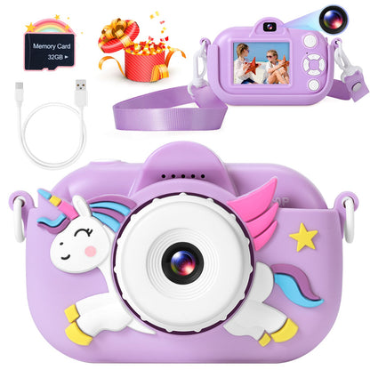 Kids Camera Toddler Toys for Girls Boys, YEEHAO 32MP Dual Lens Digital Camera for 3 4 5 6 7 8 9 Year Old Girl Christmas Birthday Gifts, 1080P Selfie Video Camera for Kids with 32GB SD Card