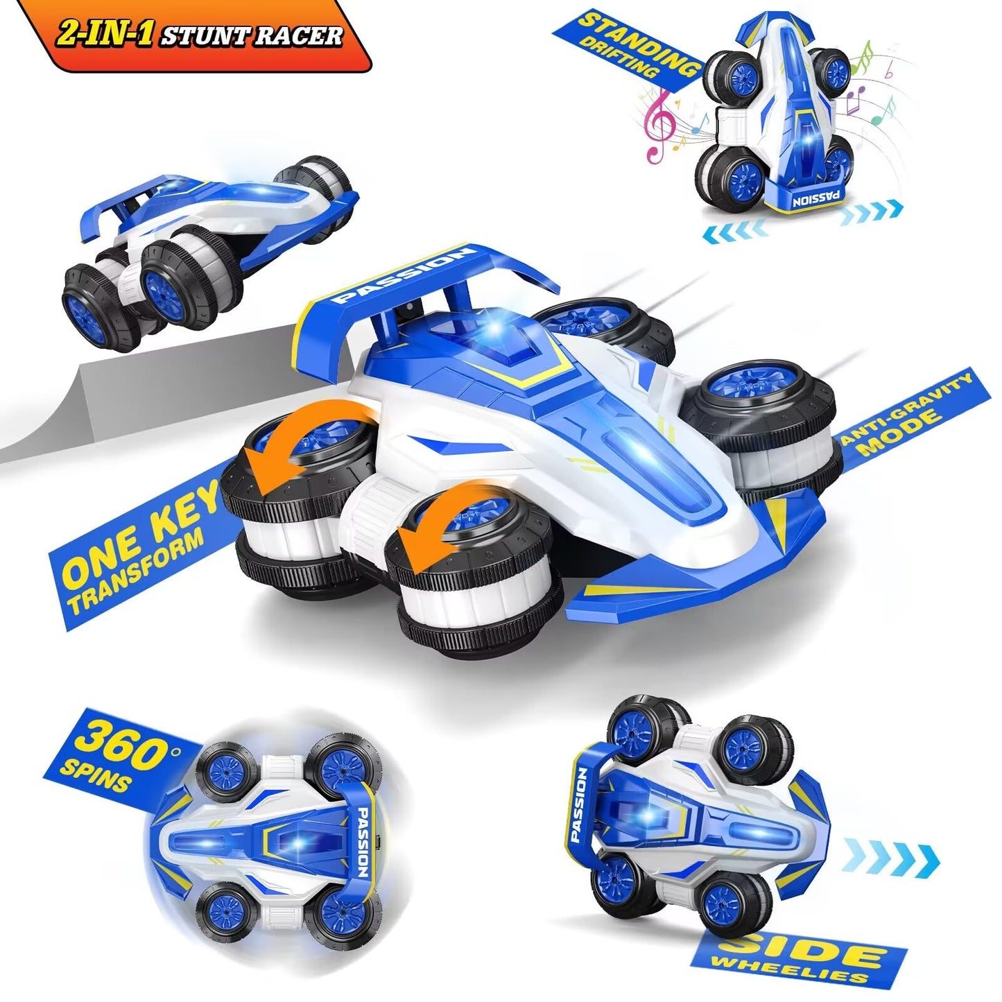 LOOZIX Upgraded Remote Control Car 360° Spins RC Car 2- in-1 Anti-Gravity RC Racer Wheelie Drift Stunt Car with Lights&Music Birthday Gifts Toys for 6 7 8 9 10 11 12 Year Old Boys