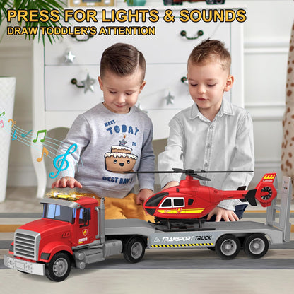 Fire Truck Toy with Helicopter for Kids