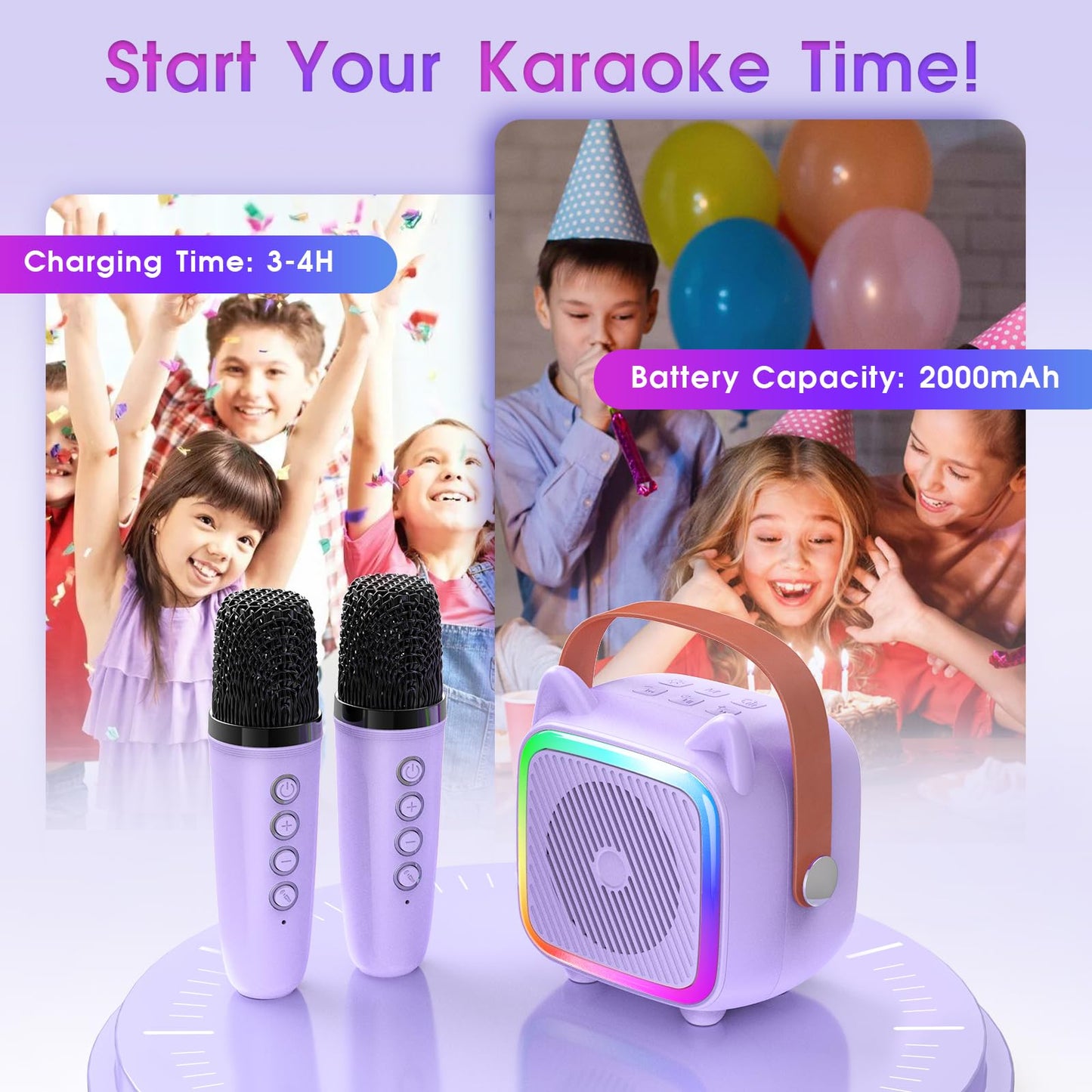Mini Karaoke Machine for Kids with Bluetooth Mic