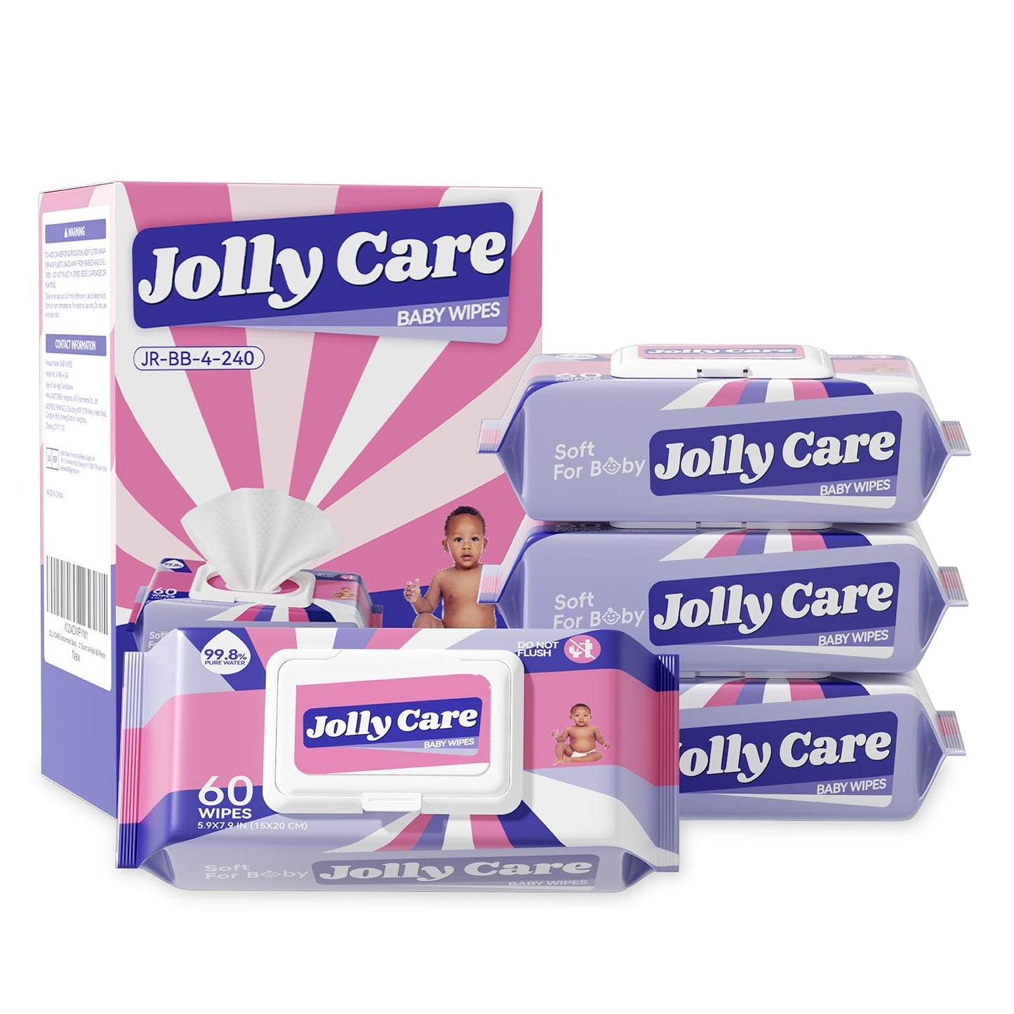 Jolly Care Hypoallergenic Baby Wipes, 240 Count