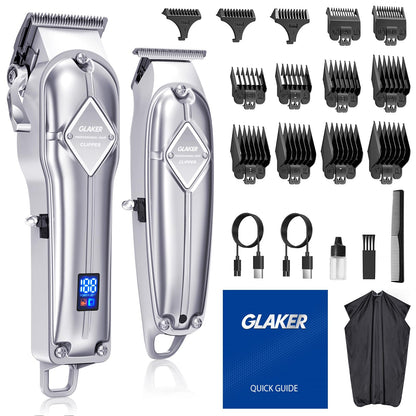 GLAKER Hair Trimmer for Men - Professional Clippers and Trimmers Set, Cordless Clippers for Hair Cutting, Rechargeable Barber Kit with T Blade Liner and Complete Guards Set for Men's Grooming