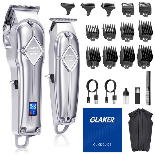 GLAKER Hair Trimmer for Men - Professional Clippers and Trimmers Set, Cordless Clippers for Hair Cutting, Rechargeable Barber Kit with T Blade Liner and Complete Guards Set for Men's Grooming