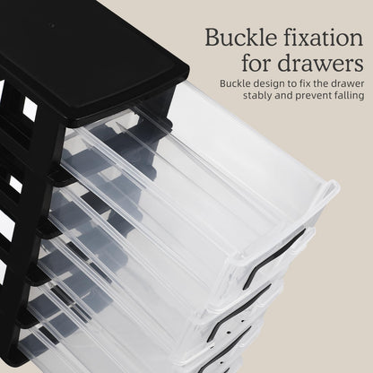 Tofficu Plastic Storage 5 Drawer Storage Tower Multifunctional Storage Cabinet with Clear Drawers Storage Case Organizer for Craft Stationary,5.9×8.5×12.2in (L×W×H)