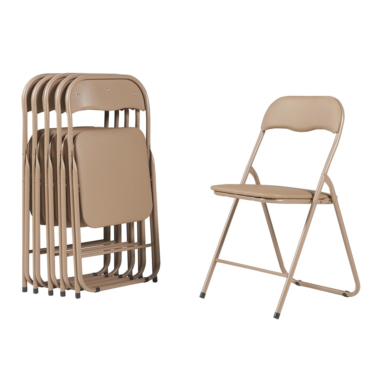 Panana Folding Chairs with Padded Cushion and Back, Metal Chairs for Home and Office,Indoor and Outdoor Foldable Chairs (Kahki, 6 Pack)
