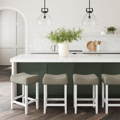 Nathan James Hylie Nailhead Wood Counter Height Kitchen Bar Stool, 24", Gray/White