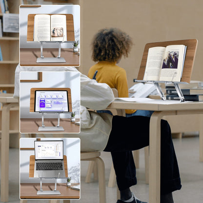 Shikha Adjustable Book Stand Wooden Book Holders for Reading Hands-Free Holder for Laptop Phone Tablet with Wooden Pad, 2 Spring Clips.