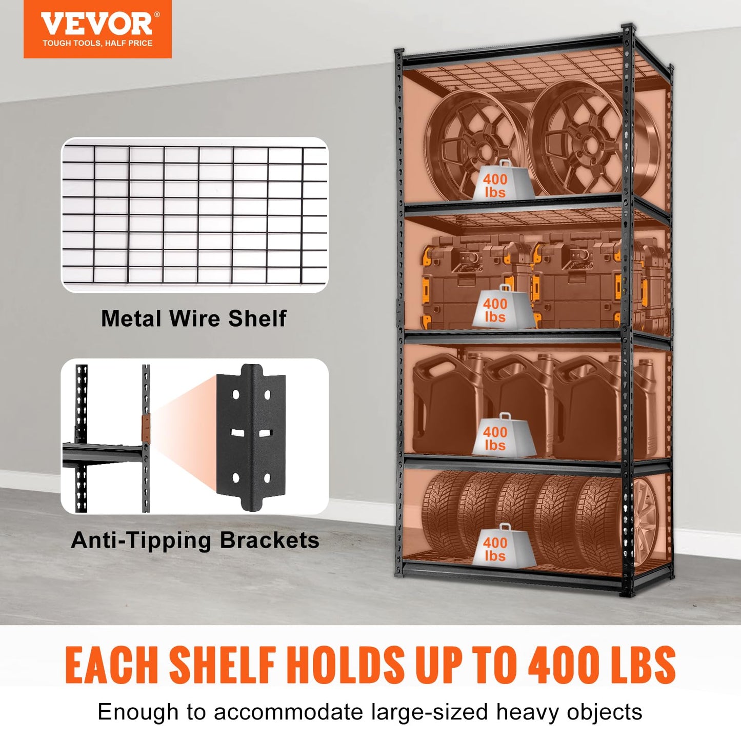 VEVOR Storage Shelving Unit, 5-Tier Adjustable Storage Shelves, 36" L x 16" W x 72" H Heavy Duty Garage Storage Shelves, Metal Shelves for Kitchen Pantry Basement Bathroom Laundry