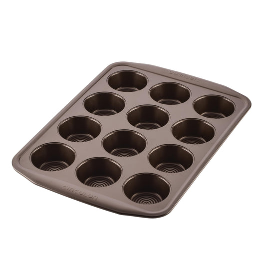 Circulon Nonstick 12-Cup Muffin Tin, Brown Steel
