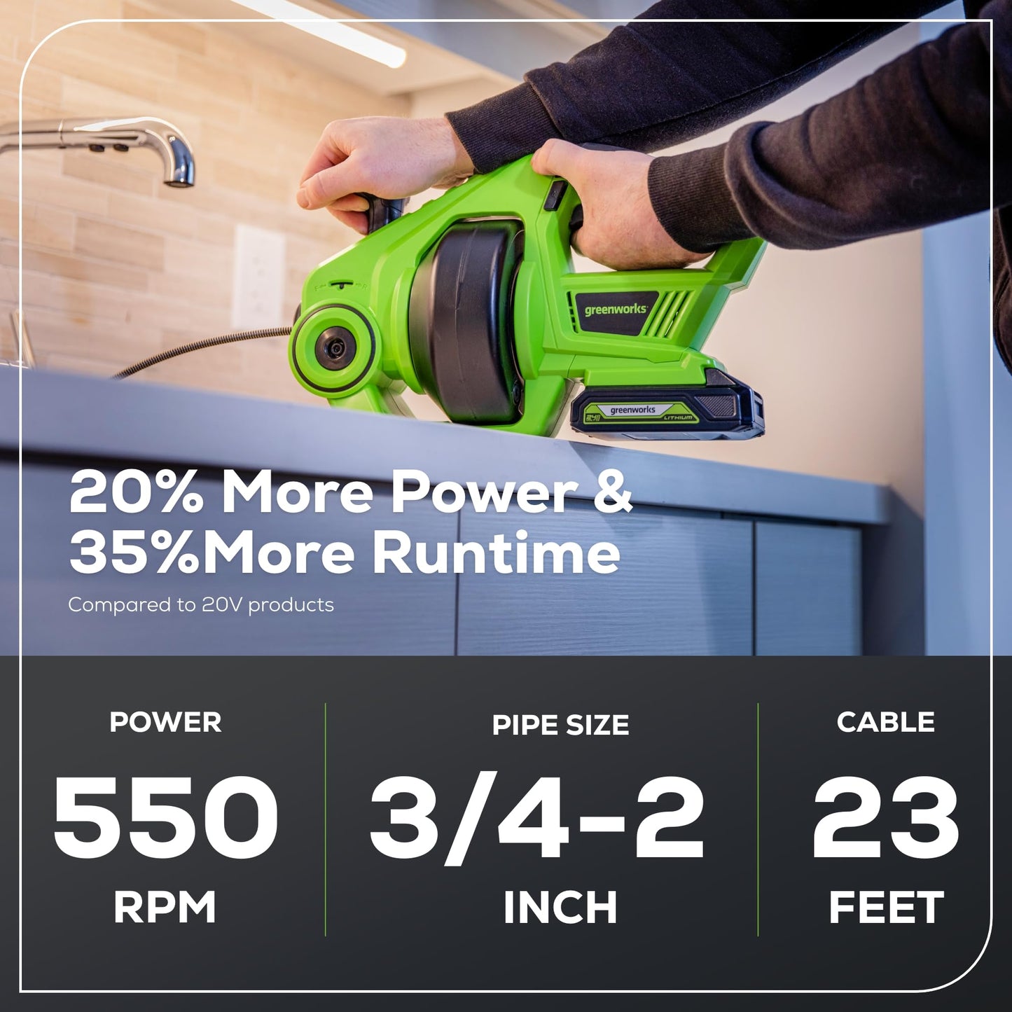24V Cordless Drain Auger by Greenworks