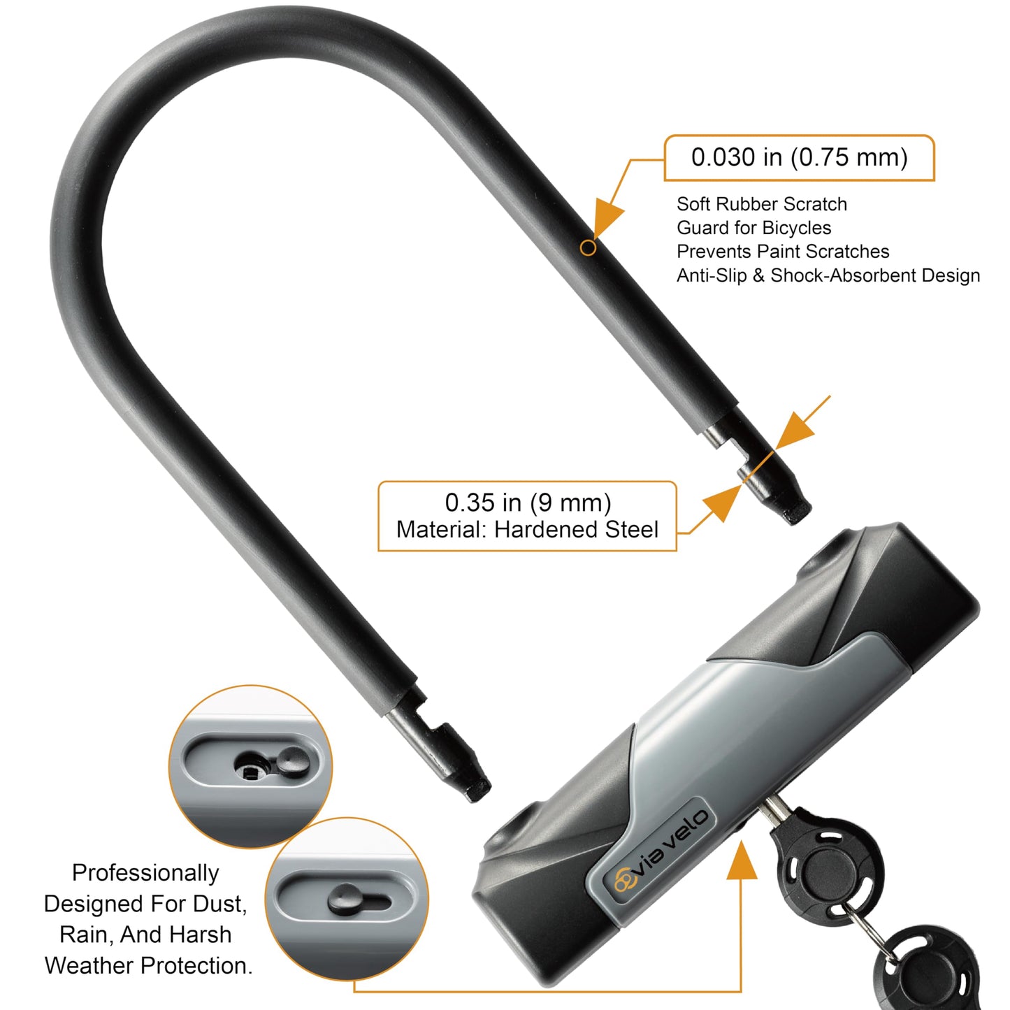 Via Velo Heavy Duty Bike U-Lock with Cable