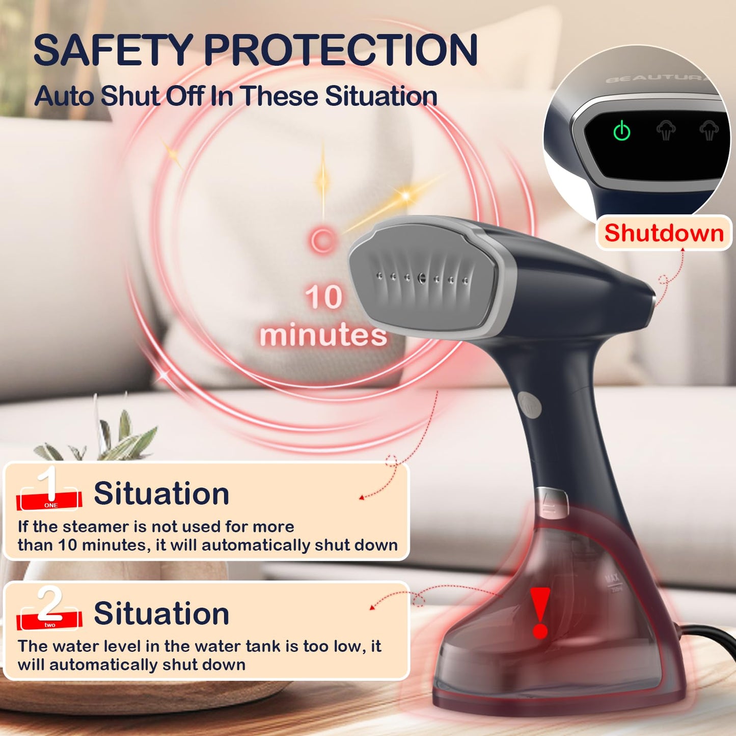 BEAUTURAL Handheld Garment Steamer, 1500W Fast Heat
