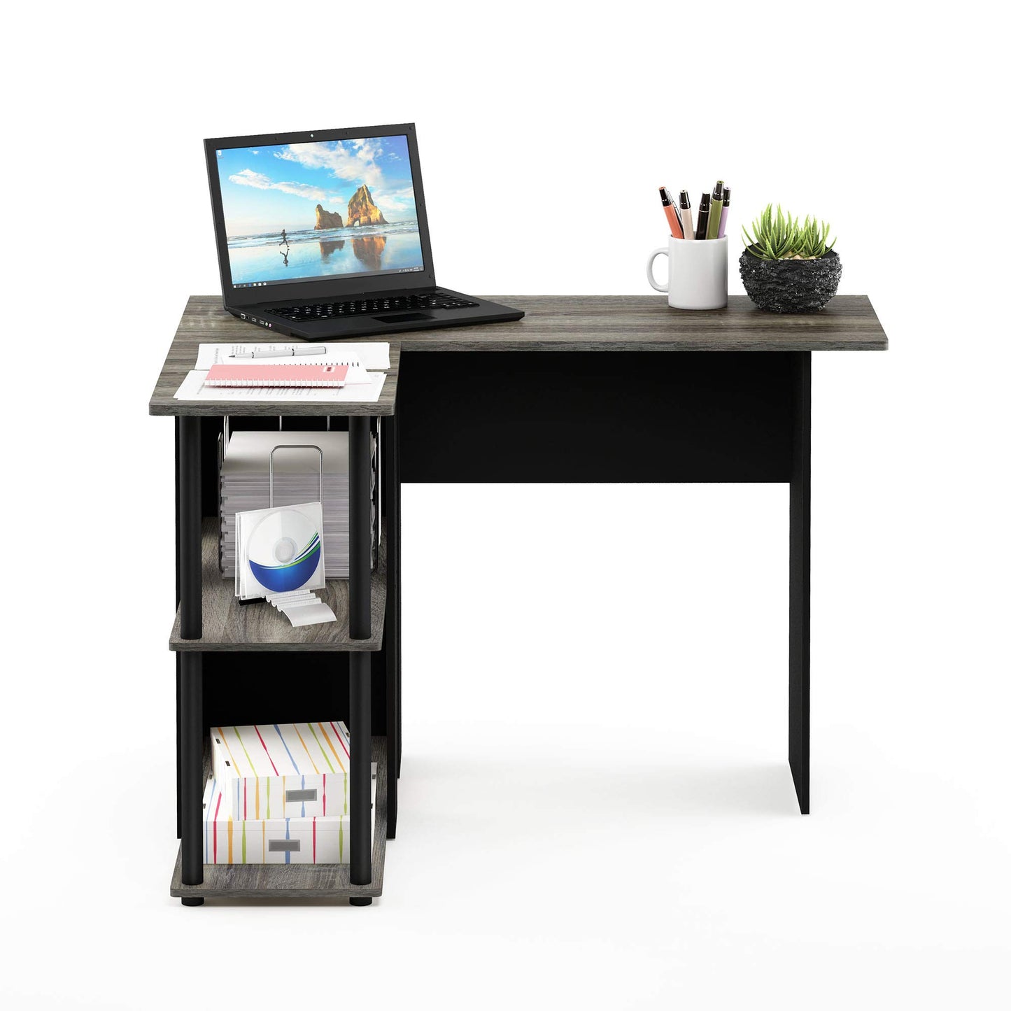 Furinno L-Shape Computer Desk with Bookshelf