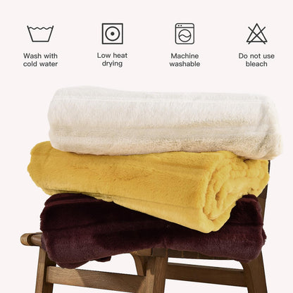 NEXHOME PRO Faux Fur Throw Blanket, Cozy Fluffy Soft Blanket or Couch Sofa Bed Living Room Decorative, Reversible Puffy Thick Warm Blanket for Winter 50"X60" Orange