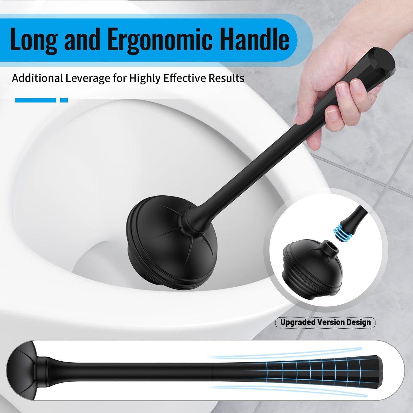 Toilet Plunger and Brush Set, 2 in 1 Heavy-Duty Toilet Brush and Holder Set, Black Toilet Plunger with Holder and Toilet Bowl Brush and Holder for Bathroom, Compact Toilet Bowl Brush and Plunger Set