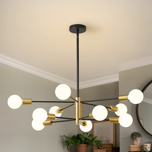 10-Light Modern Black and Gold Chandelier Pendant