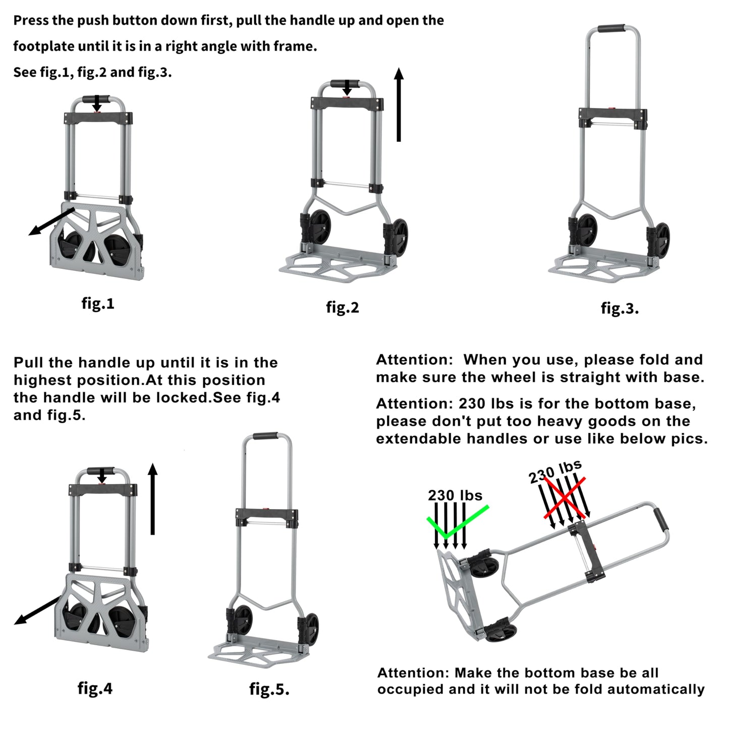 SUZHI Lightweight Folding Hand Turck Dolly Cart with 2 Wheels Foldable, Aluminum Collapsible Dolly Hand Truck, Portable & Compact for Shopping, Travel & Groceries.