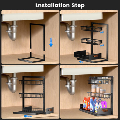 HOYRR Under Sink Organizers and Storage, 3 tier Adjustable Under Sink Organizer, Under Sink Organizer, Under Sink Storage, Suitable for kitchen sink.(black)