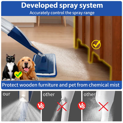 Mops for Floor Cleaning Wet Spray Mop with Refillable Spray Bottle and 3 Washable Microfiber Pads Home or Commercial Use Dry Wet Flat Mop for Hardwood Laminate Wood Ceramic, Purple