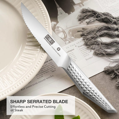 HOSHANHO Steak Knives Set of 6, 4.5 Inch Sharp Serrated Kitchen Steak Knife Set, High Carbon Japanese Stainless Steel Steak Knives with Ergonomic Handle