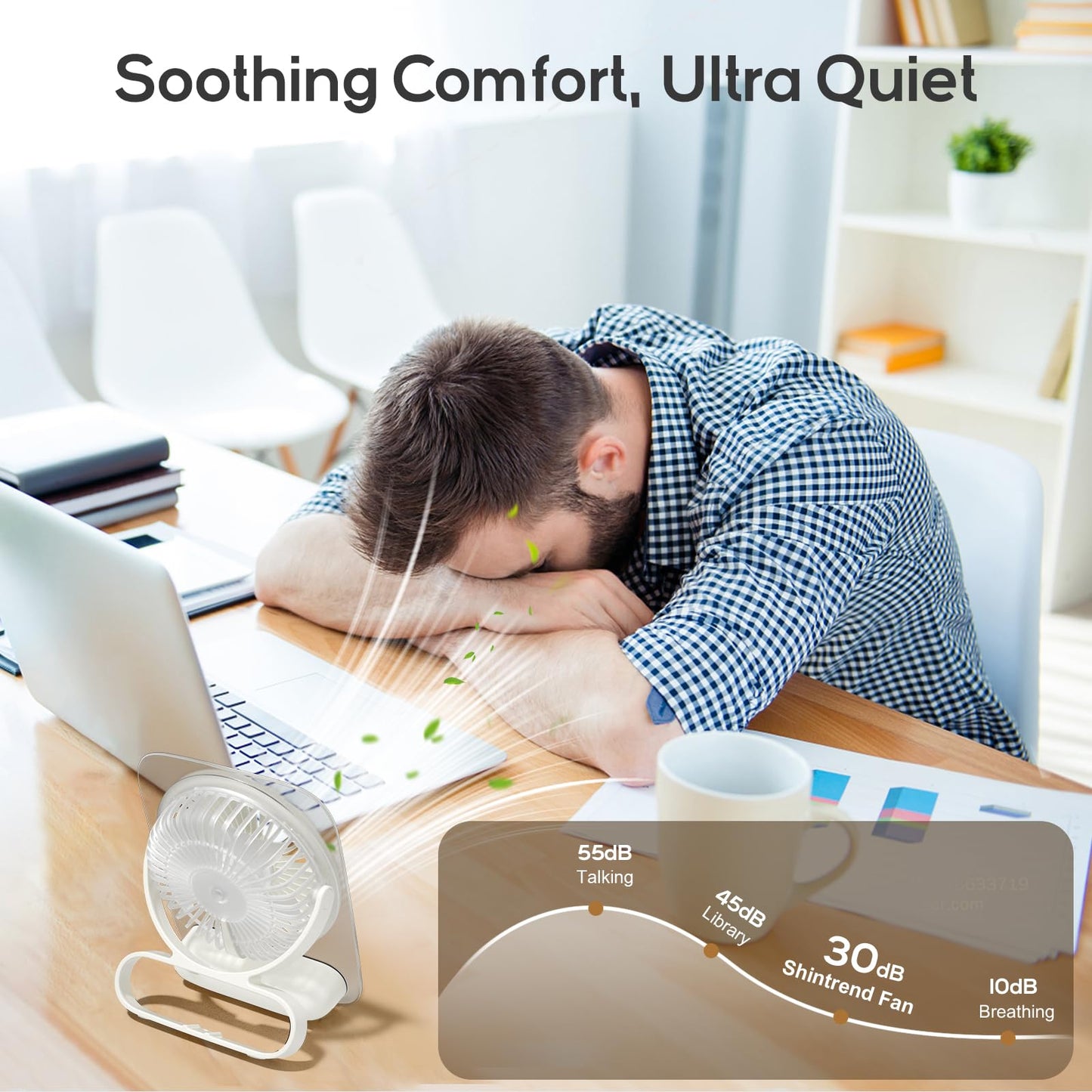 Portable Desk Fan - USB Rechargeable Small Personal Fan, Battery Operated with Variable Speeds, Ultra Quiet 180° Tilt Foldable for Home Office Beach Outdoor Cruise Travel Essentials, White