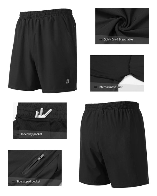 Men's 5 Inch Running Shorts with Zipper Pockets