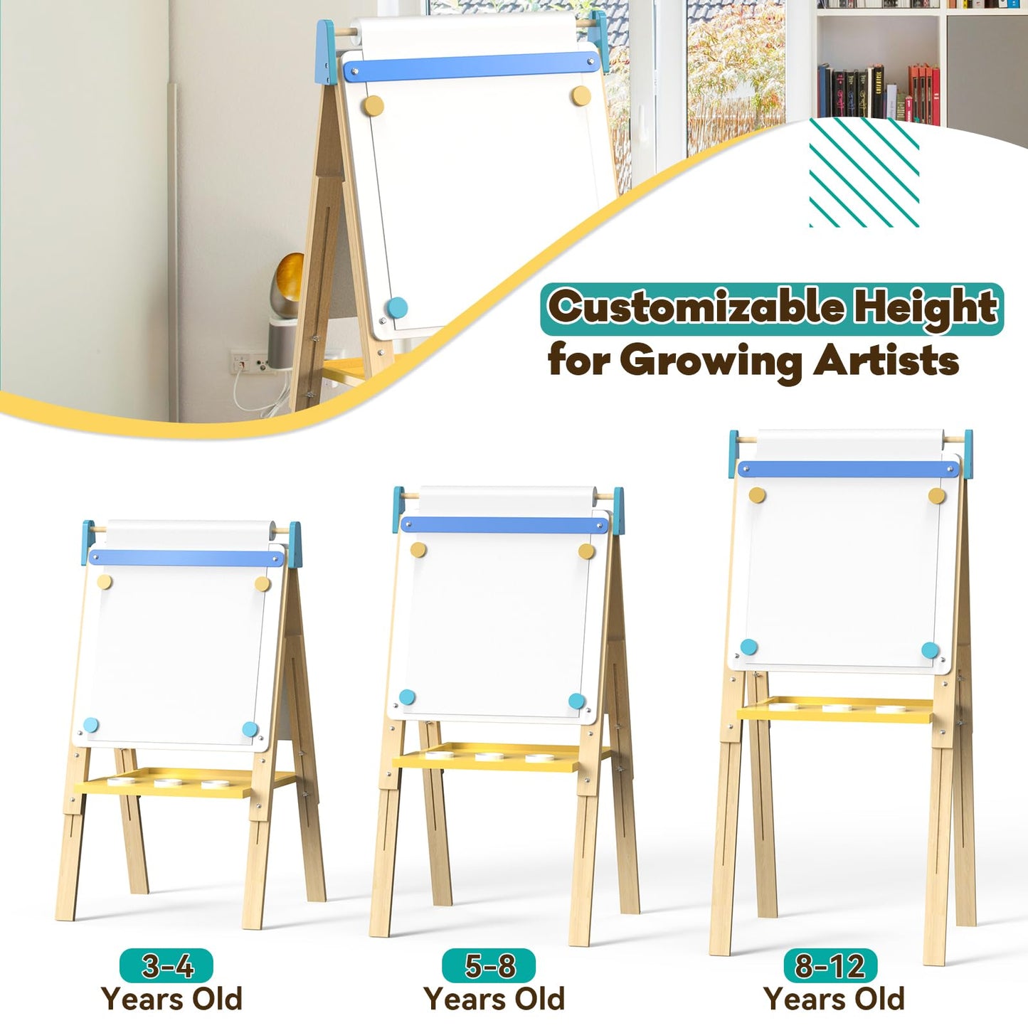 12-in-1 Kids Art Easel with Chalkboard & Whiteboard