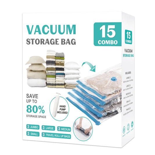 15 Pack Vacuum Storage Bags for Clothing Compression