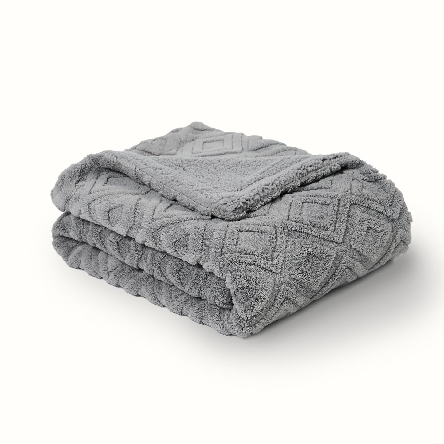 EVERGRACE Jacquard Boho Sherpa Fleece Throw Blanket for Couch, Super Soft Cozy Fuzzy Plush Blankets for Winter, Reversible Thick Warm Blanket for Bed, Sofa, Living Room, Grey, 50" x 60"