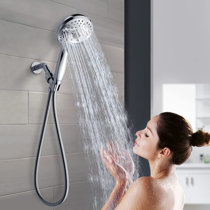 Atthomie Modern Shower Head with 6 Spray Settings, Anti-Clog Detachable & Removable, 60 Inch Stainless Steel Hose, Adjustable Brass Joint, Tool-Free Installation
