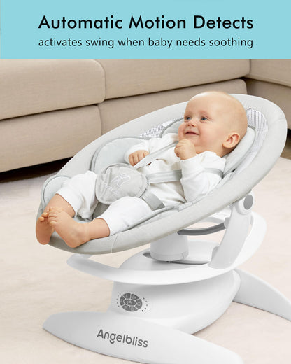 Angelbliss 3 in 1 Baby Swing with Motion Detection, Portable Baby Swings for Infants with Removable Rocker & Stationary Seat, Bluetooth Enabled with 3 Unique Motions (White)