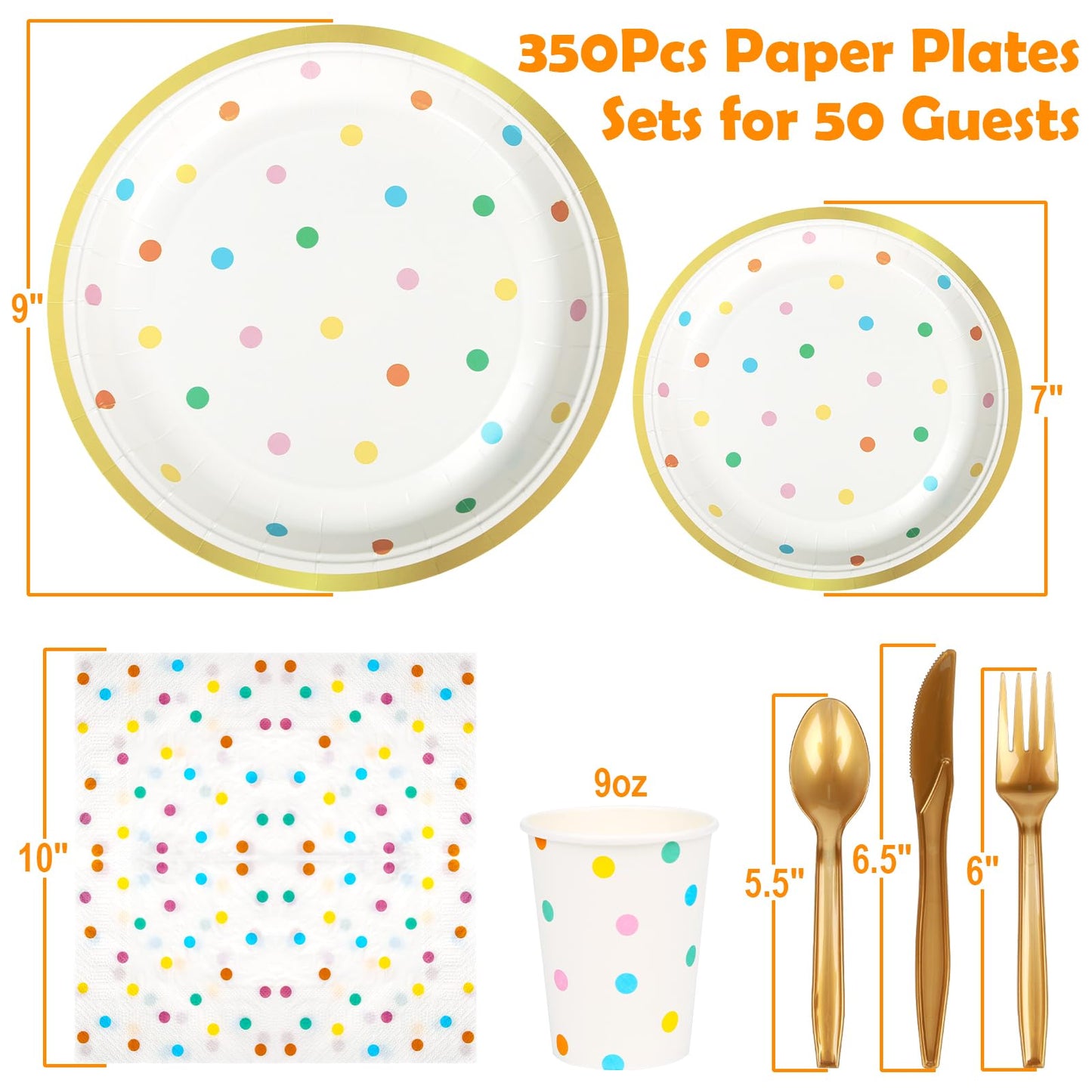 350PCS Colorful Disposable Plates and Cups Set