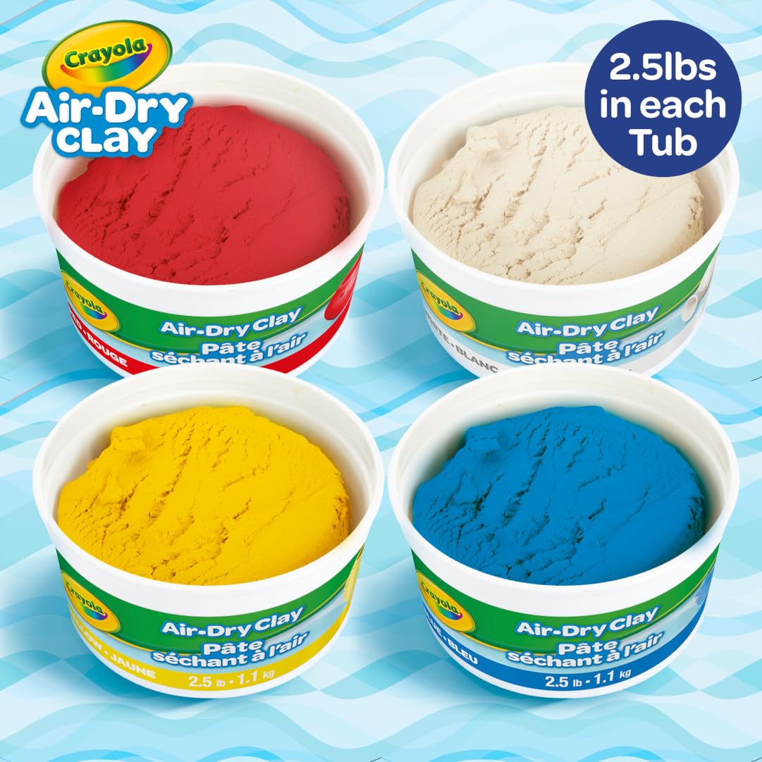 Crayola Air Dry Clay, Classic Colors, Bulk (4) Set of 2.5 lb. Resealable Buckets, Modeling Clay Alternative for Kids