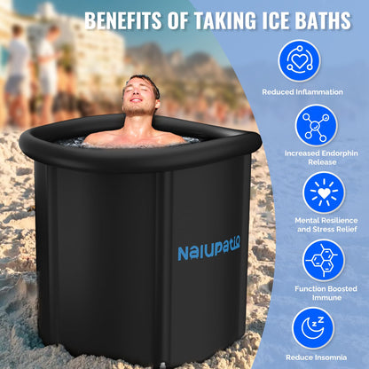 Nalupatio Ice Bath Tub with Lid, 88 Gallons Cold Plunge Tub with Cover, 34'' Portable Freestanding Ice Plunge Tub for Cold Water Therapy Recovery, Large Ice Baths at Home Outdoor for Adults