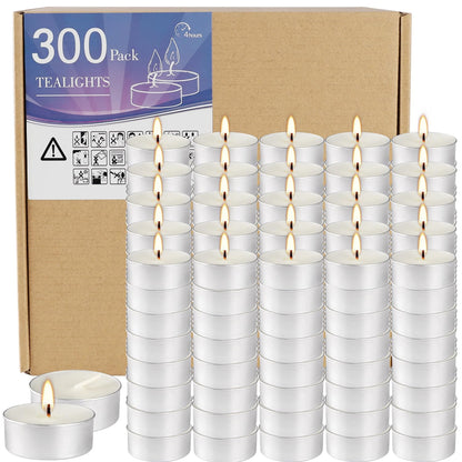 White Unscented Tealight Candles Set of 300 Bulk,Small Votive Light Candle for Home Wedding, Paraffin Cotton Wick,Clean Burning & Smokeless 4 Hour Burn Time