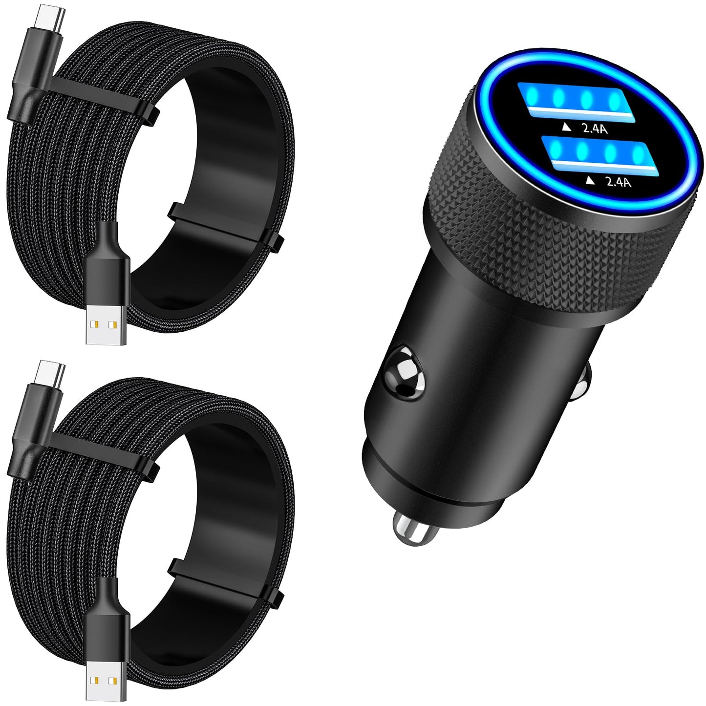 4.8A Dual USB Car Charger with 2 Pack Cable