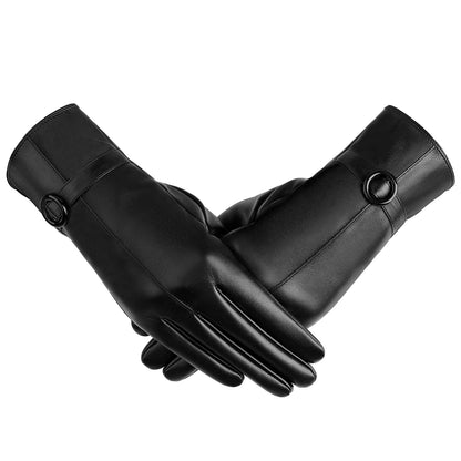 Womens Black Leather Touchscreen Winter Gloves