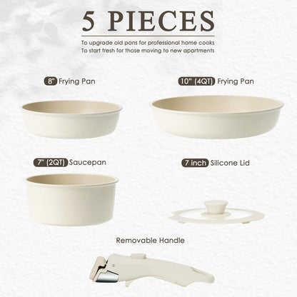Non-Stick Pots and Pans Set with Removable Handles