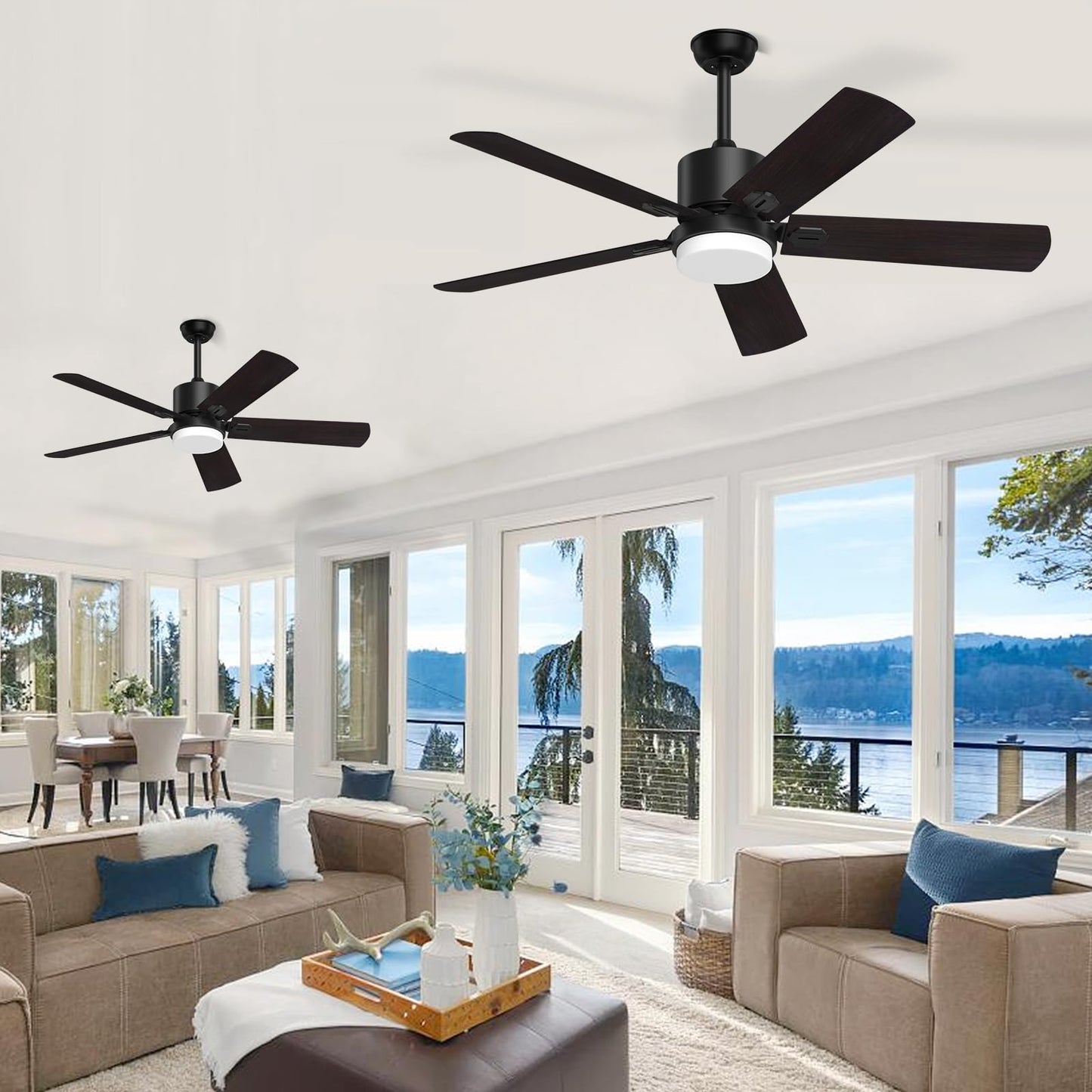 Jayjuly Ceiling Fans with Lights and Remote, Black Outdoor Fan with Adjustable Light 6 Speed Reversible DC Motor, 5 Blades Fan for Patio Bedroom Porch, 52 Inch