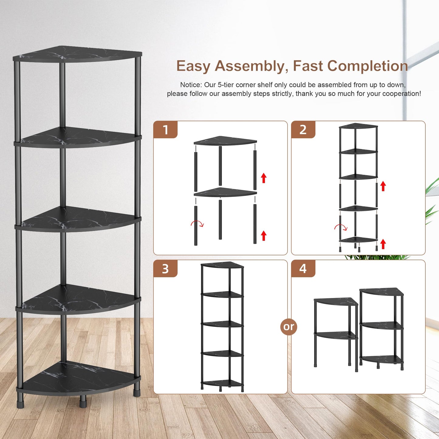 Greatseas 5-Tier Corner Shelf - Marble Black