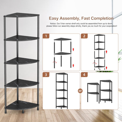 Greatseas 5-Tier Corner Shelf - Marble Black