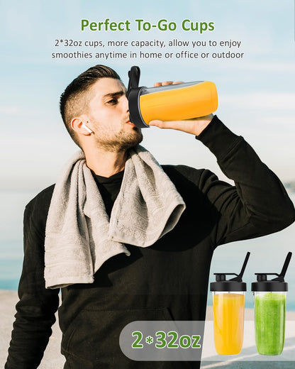 Compact 1300W Smoothie Blender with To-Go Cups