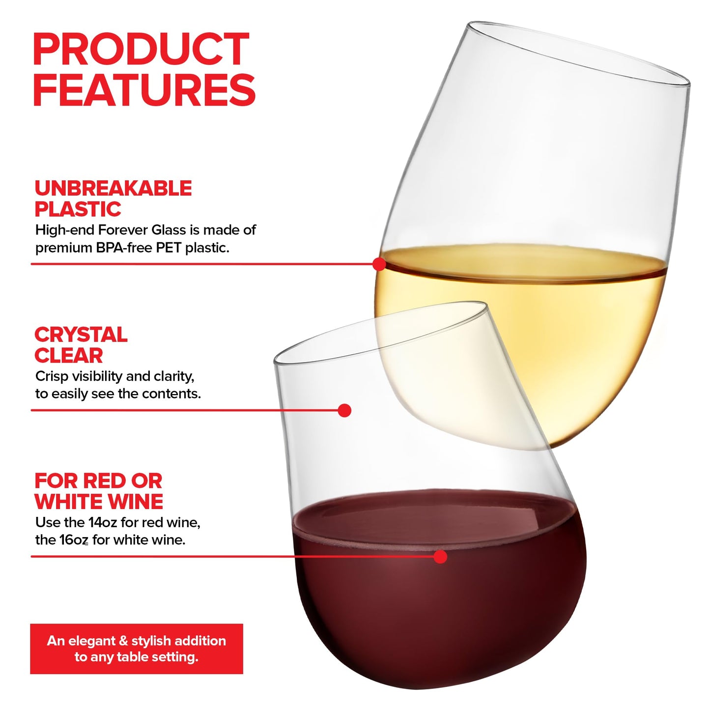 12 Count Unbreakable Stemless Wine Glasses Set