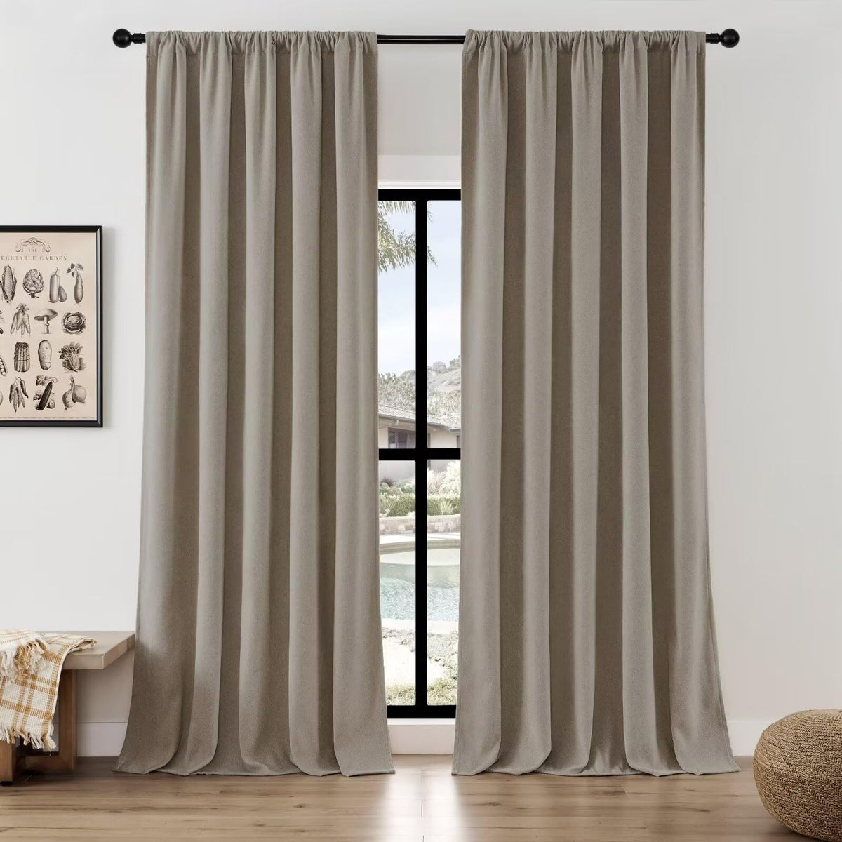 2 Panel Semi Sheer Faux Linen Curtain Set