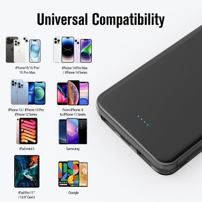 VANYUST Portable Charger Power Bank, 3A Fast Charging 10000mAh External Battery, 3-Ports USB-C in&Out Battery Pack for iPhone 15/14/13/12 Series, Samsung, Phones and More(Black)