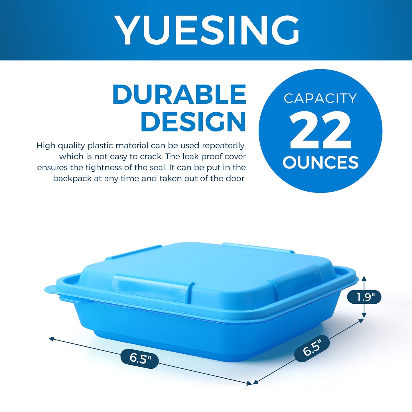 YUESING [30 Pack Plastic Food Storage Containers with Lids Bento Box Food Meal Prep Containers Reusable BPA Free Lunch Containers (22oz, Square Freezer Plastic Container for Food) for 3+ years old