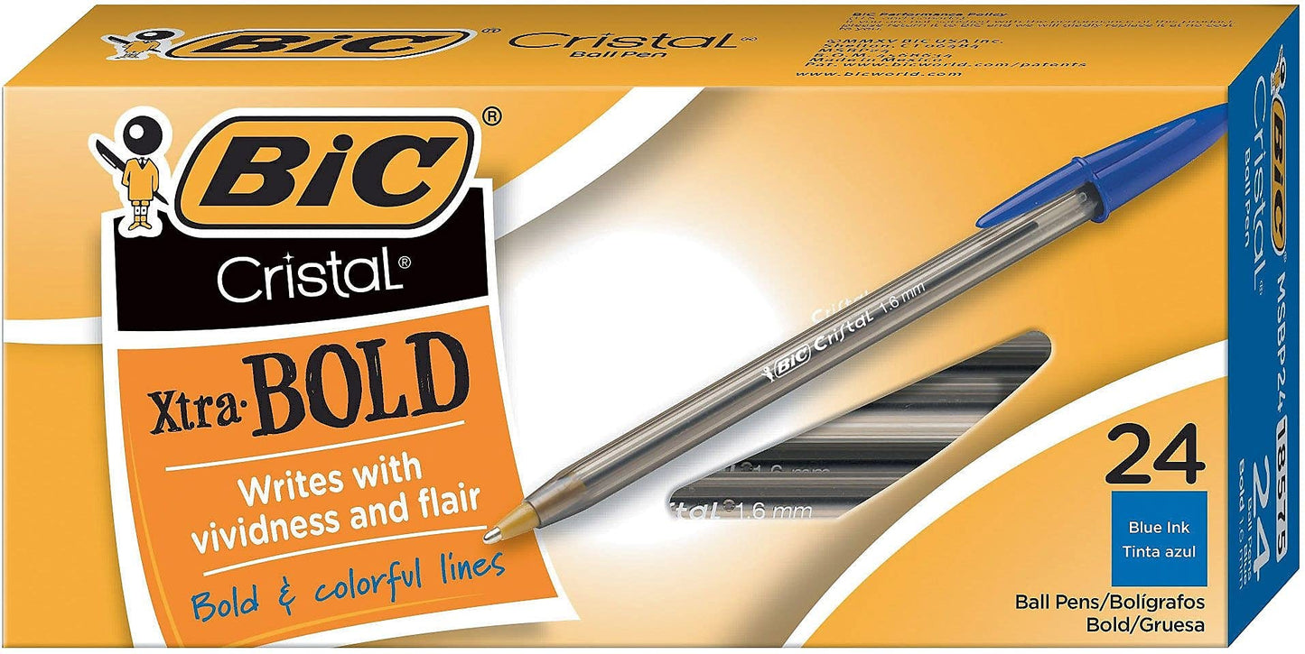 24-Pack BIC Cristal Xtra Bold Ballpoint Pens